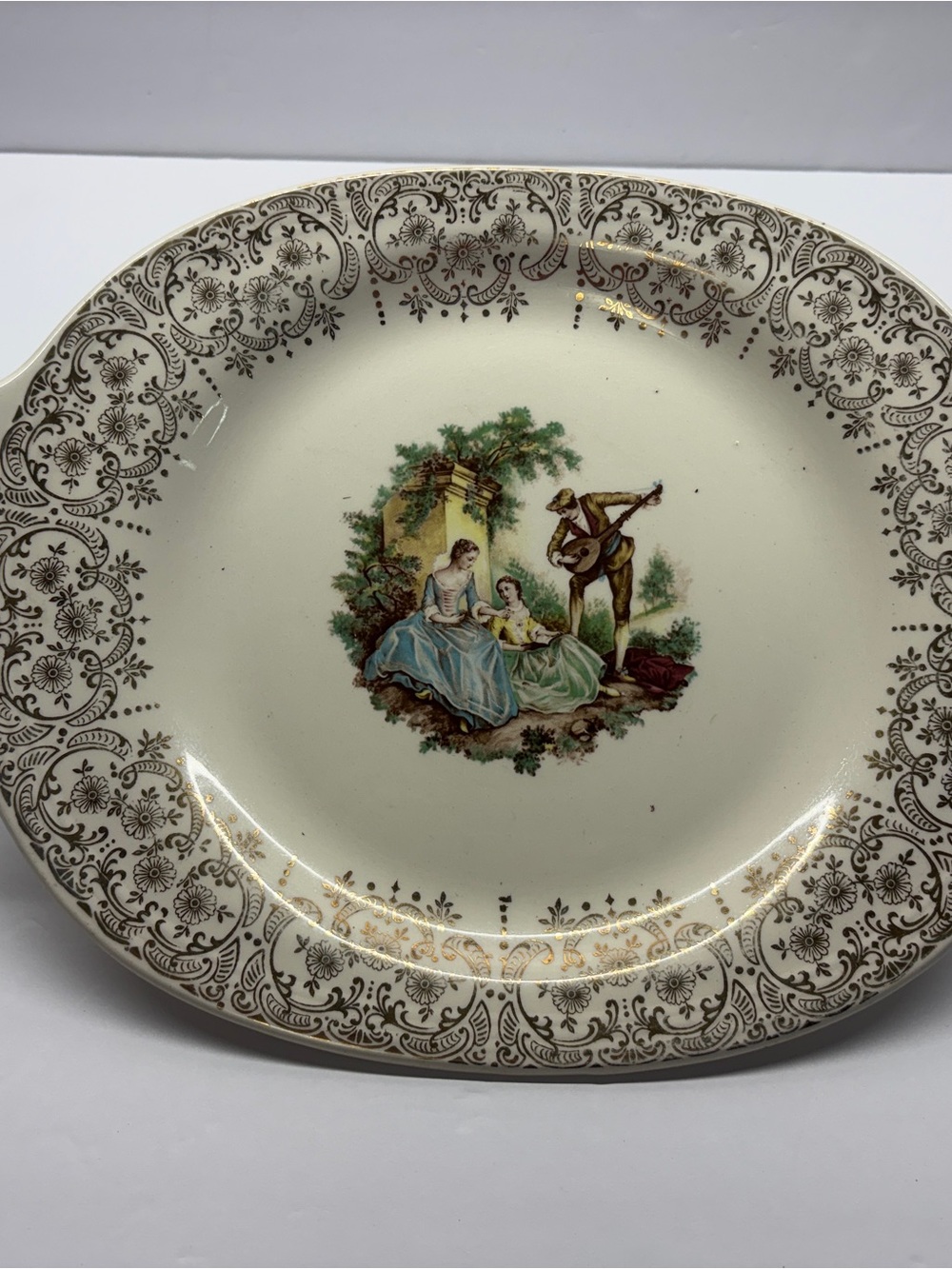 Vintage American Limoges 22K Gold Romantic Scene Serving Platter